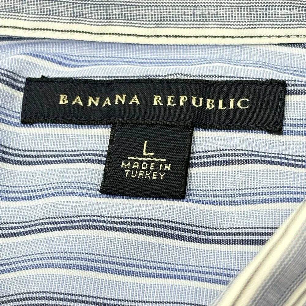 Banana Republic Shirt Mens L Blue Striped 100% Cotton‎ Long Sleeve Button Up
